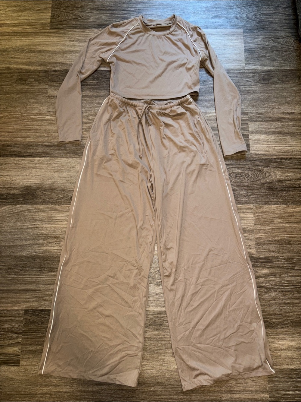 Women's Wide Leg Lounge Pants Set - Taupe